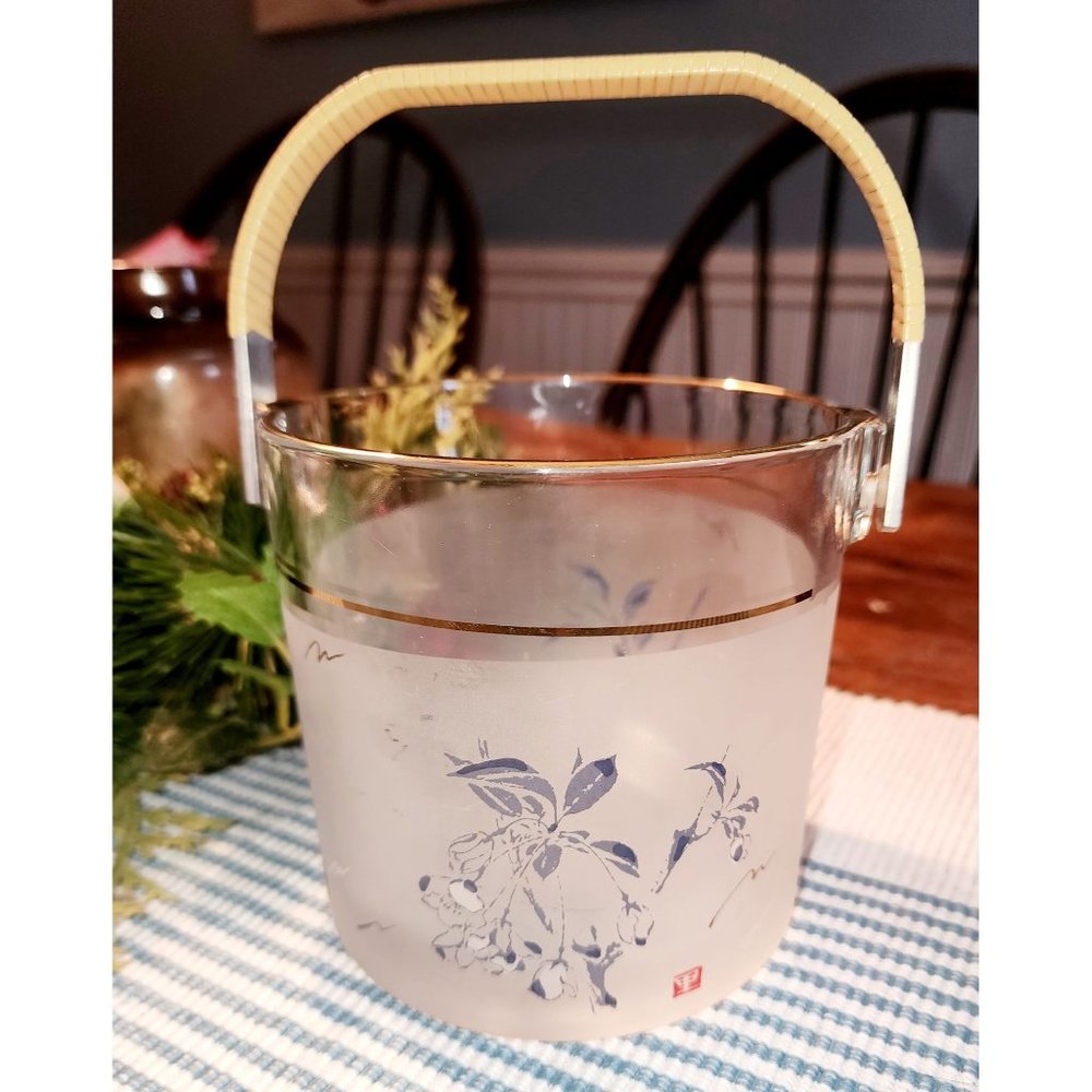Aderia frosted blue‎ floral glass ice bucket